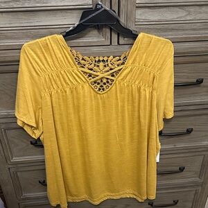 Signature Studio Mustard Blouse with Crochet Detail